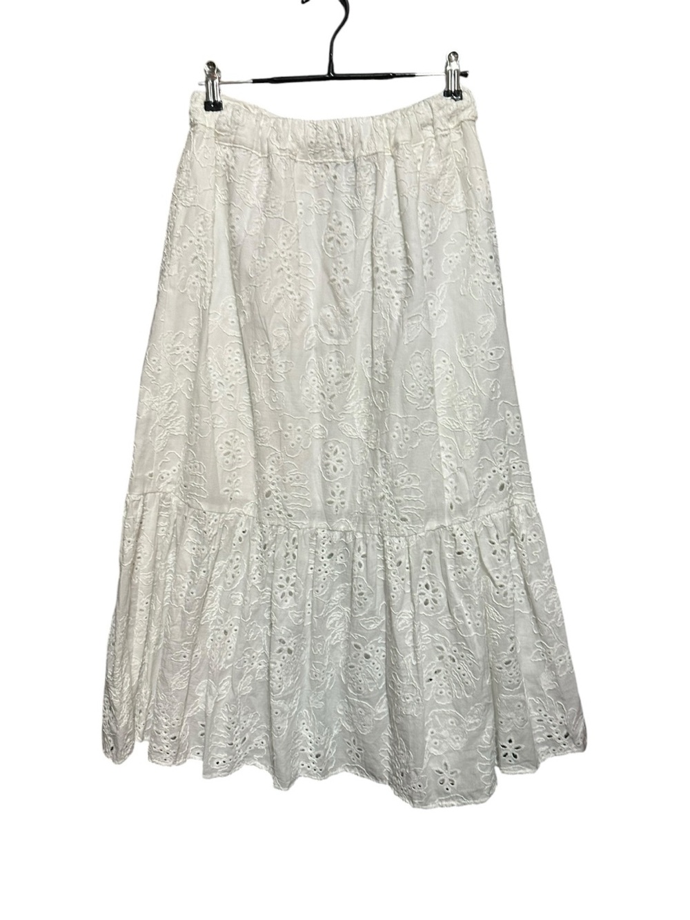 Sofia Jeans by Sofia Vergara Floral Lace White Cotton Eyelet Midi Skirt Size XS - Picture 3 of 8
